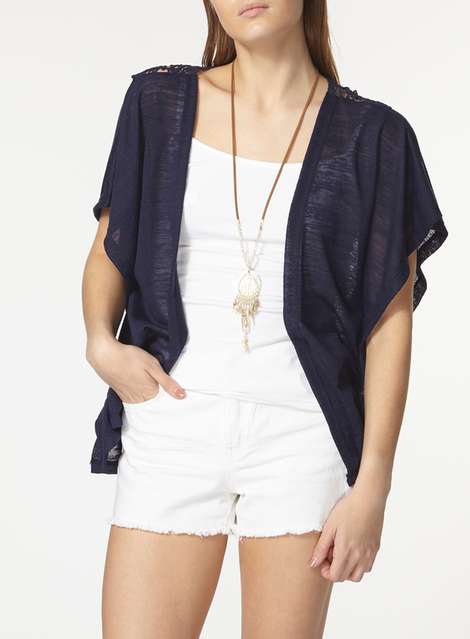 Navy crochet detail cardigan